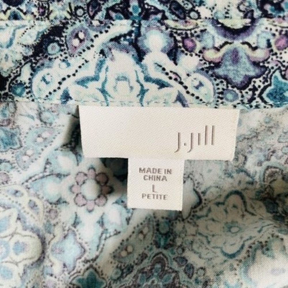 J. Jill Blue Medallion Print Popover Tunic Blouse Long Sleeve Rayon Sz L Petite - Picture 6 of 7